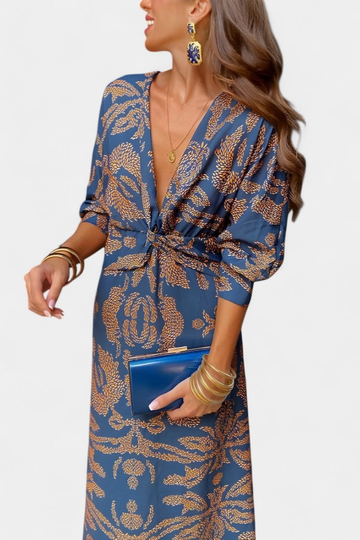Vestido Maxi Escote V Nudo Frontal Mujer | Elara
