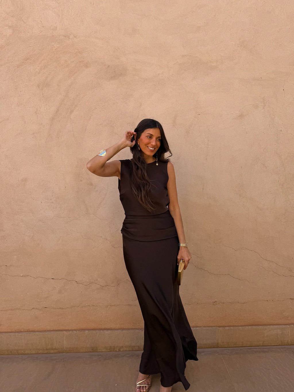 Vestido Largo Elegante Marrón Mujer Eventos Invitada de Boda | Medina