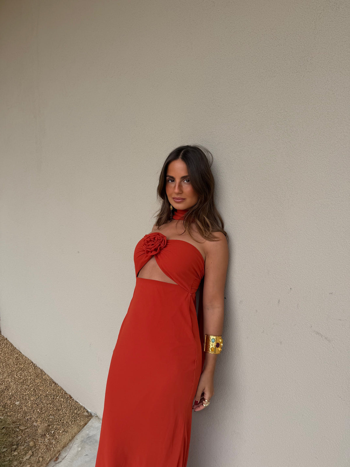 Vestido Estampado Floral con Pañuelo Mujer invitada de Boda | Terracota