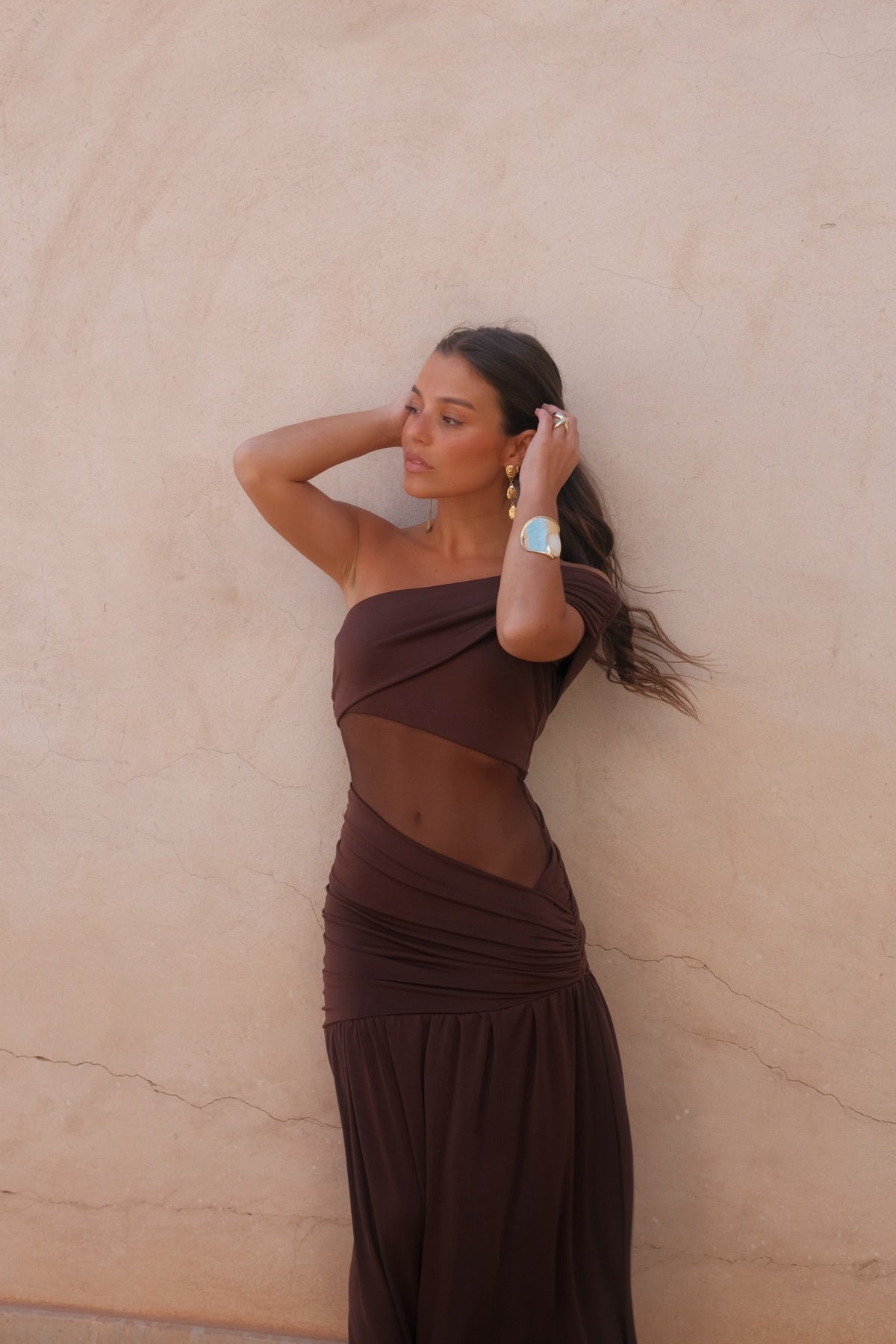 Vestido Largo Ajustado Marrón Mujer | Dune