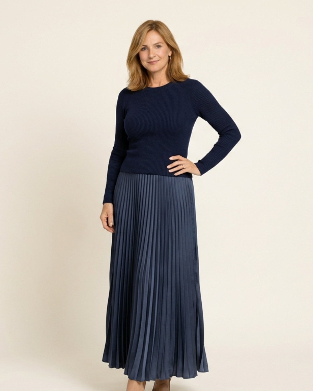 Robe longue avec jersey et jupe plissée | Clau