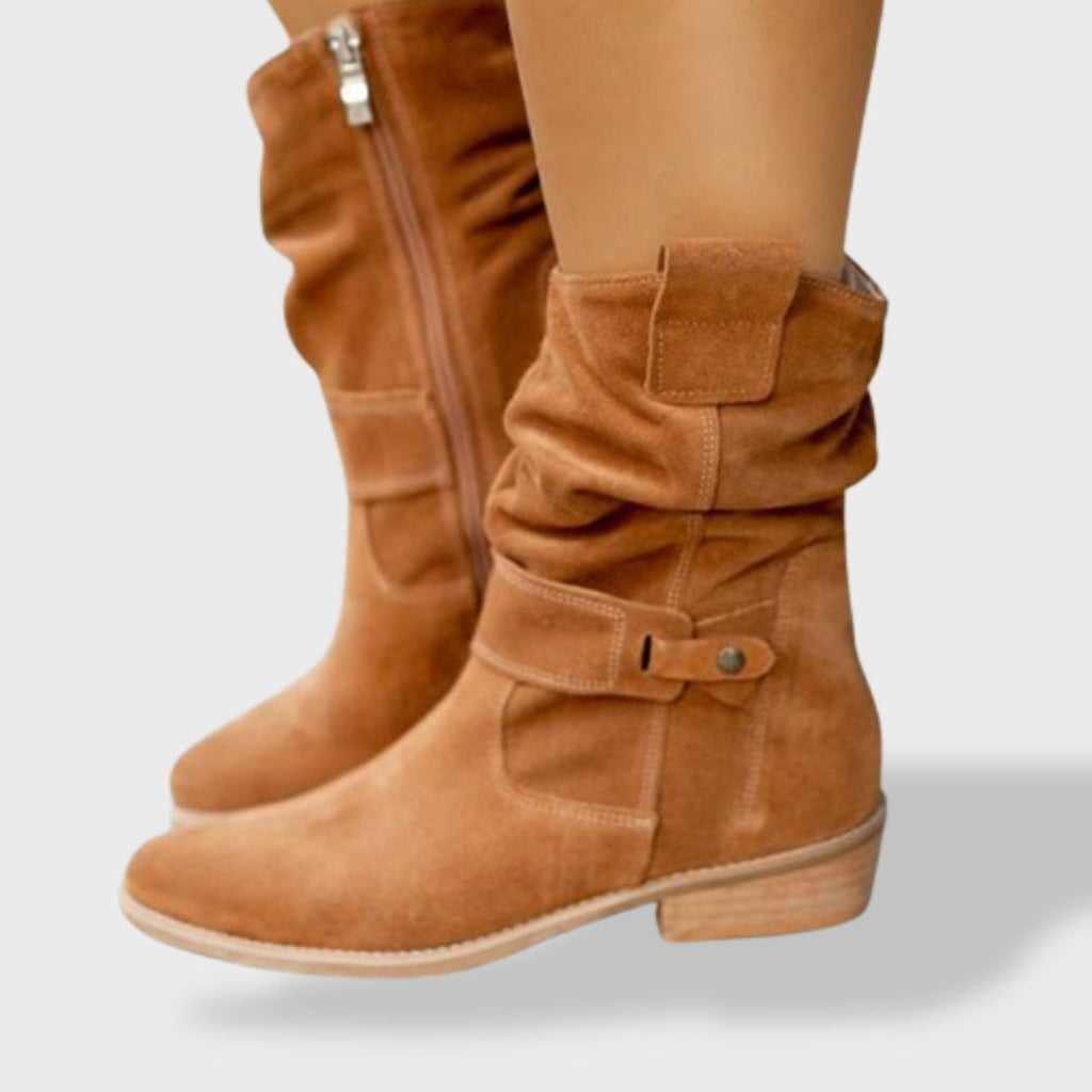 Botines Ante Punta Redonda Cremallera Mujer | Lucía