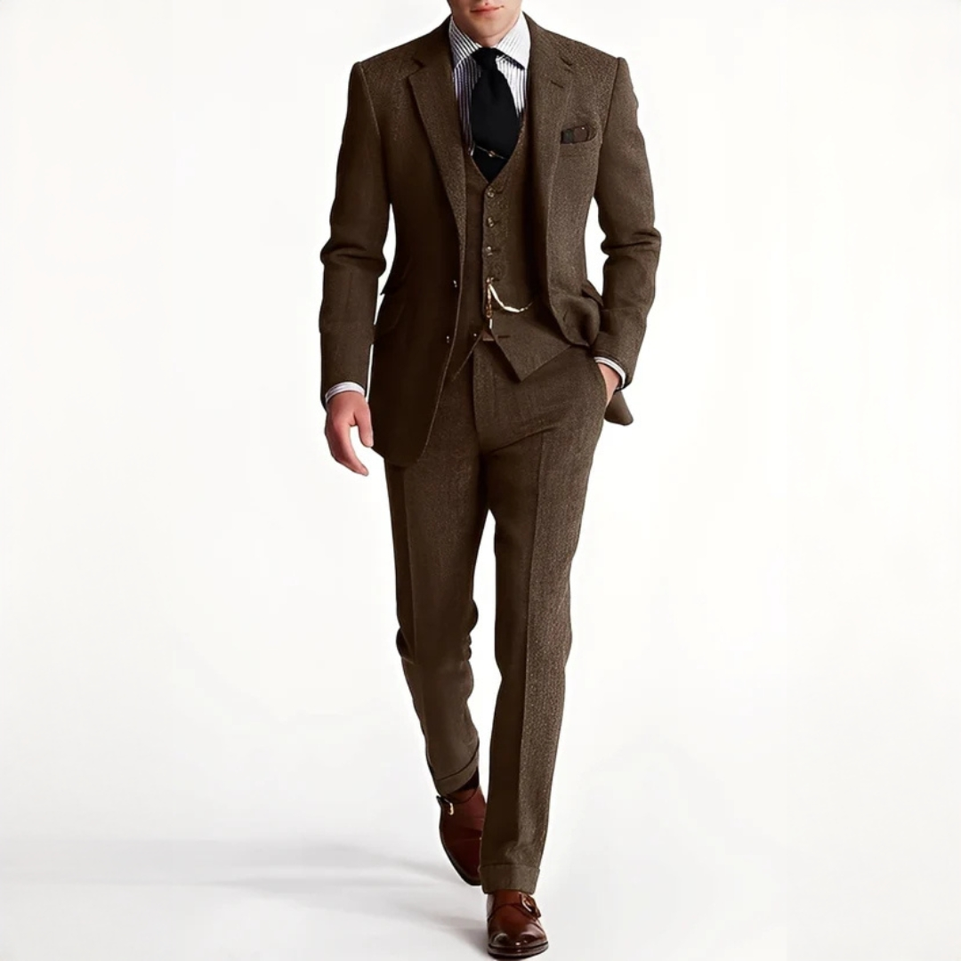 Costume trois pièces en tweed élégant pour homme | Desmond