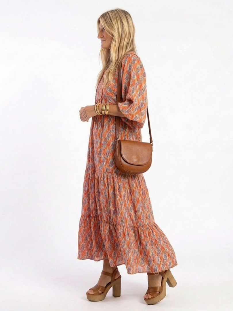 Vestido Midi Estampado Geométrico Escote V Mujer | Amara