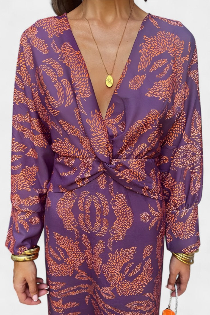 Vestido Maxi Escote V Nudo Frontal Mujer | Elara