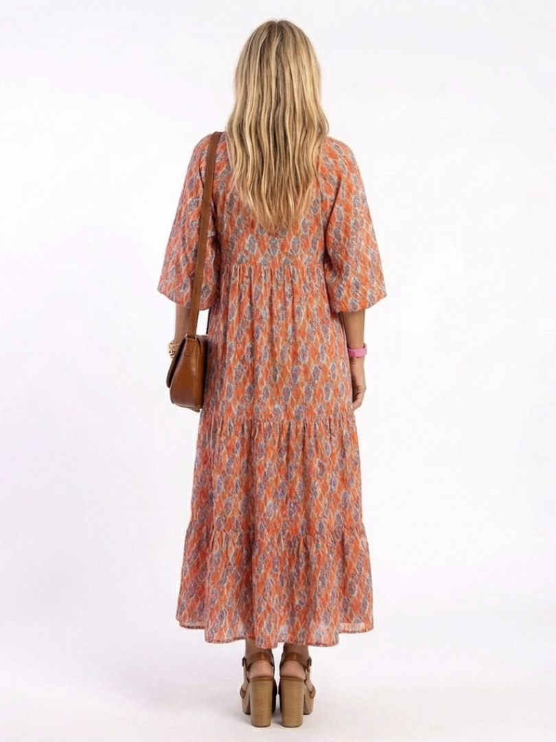 Vestido Midi Estampado Geométrico Escote V Mujer | Amara