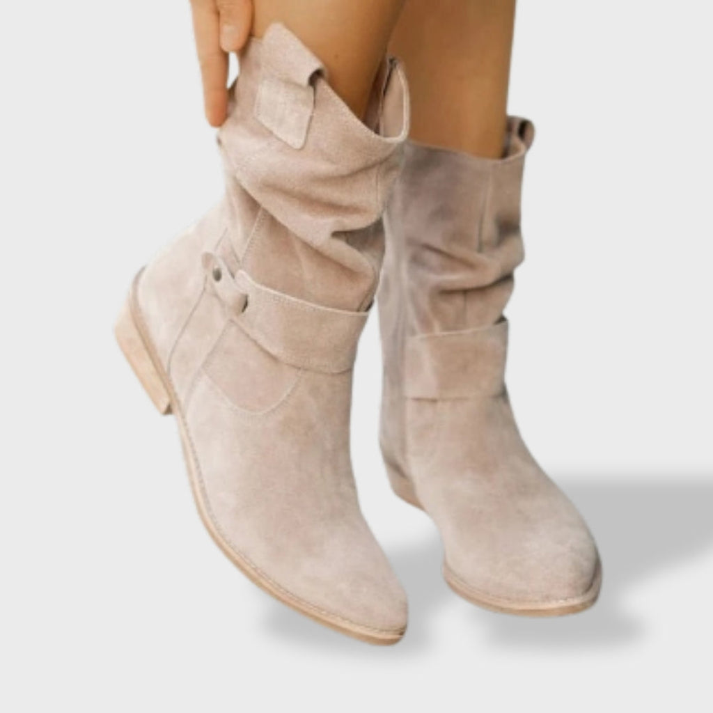 Botines Ante Punta Redonda Cremallera Mujer | Lucía