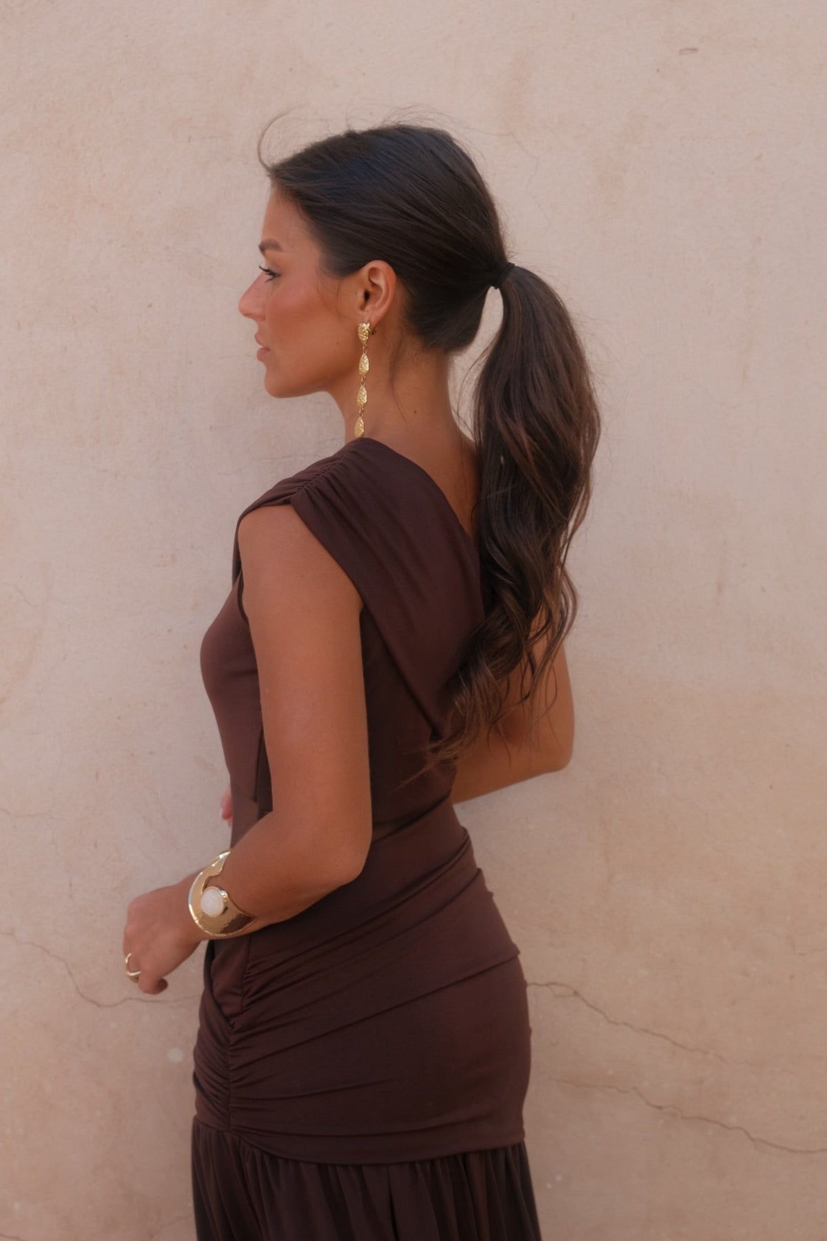 Vestido Largo Ajustado Marrón Mujer | Dune