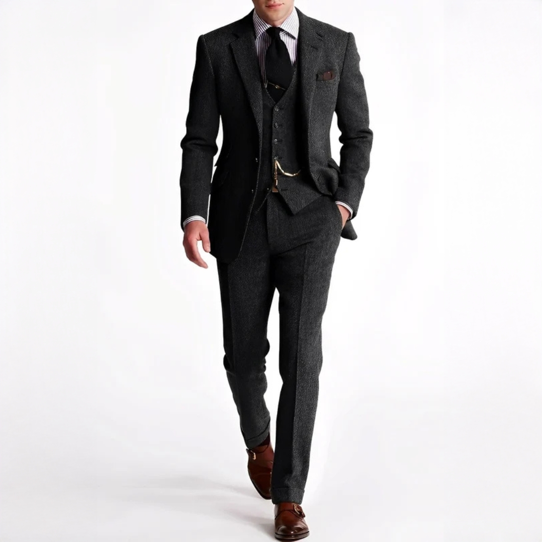 Costume trois pièces en tweed élégant pour homme | Desmond