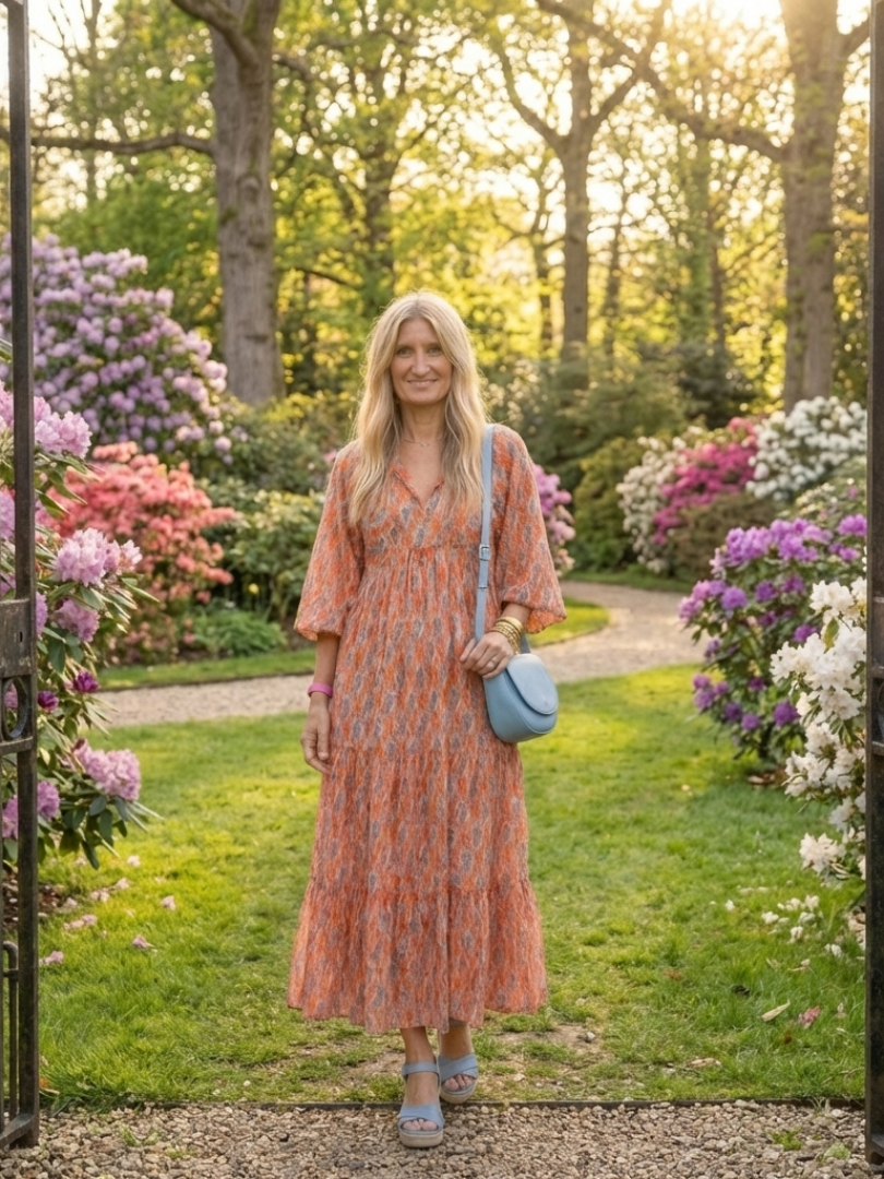 Vestido Midi Estampado Geométrico Escote V Mujer | Amara