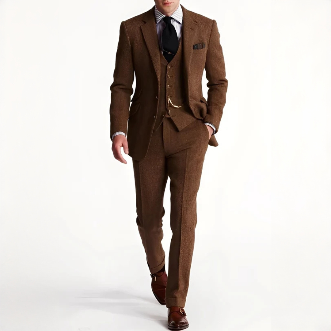 Costume trois pièces en tweed élégant pour homme | Desmond