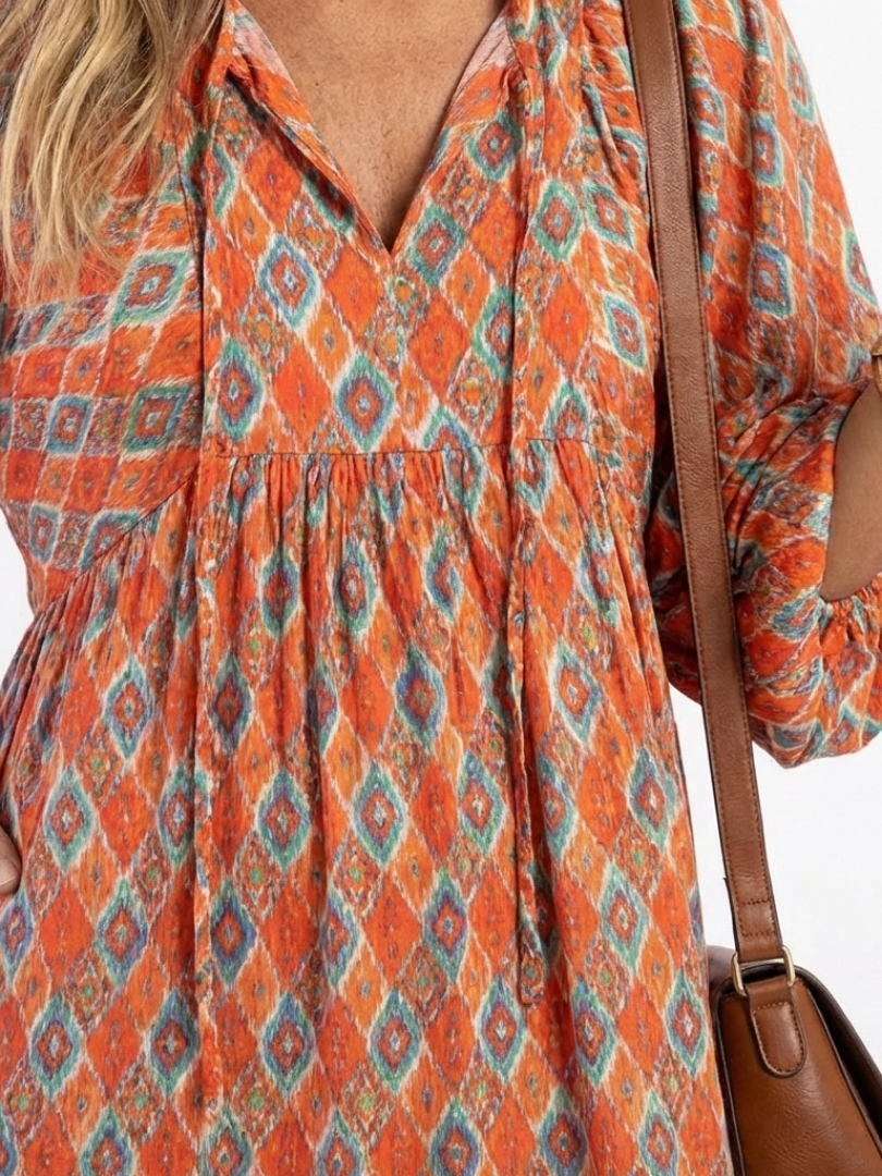 Vestido Midi Estampado Geométrico Escote V Mujer | Amara