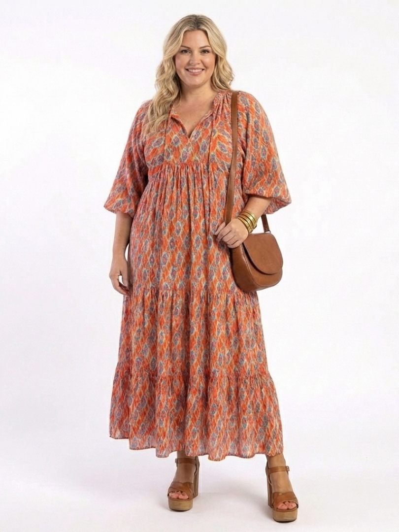 Vestido Midi Estampado Geométrico Escote V Mujer | Amara