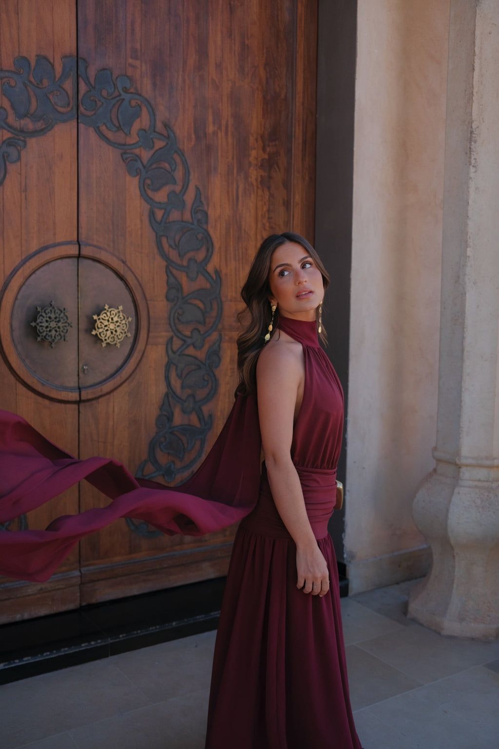 Vestido Largo Elegante Burdeos Mujer Ivitada de bodas | Paloma