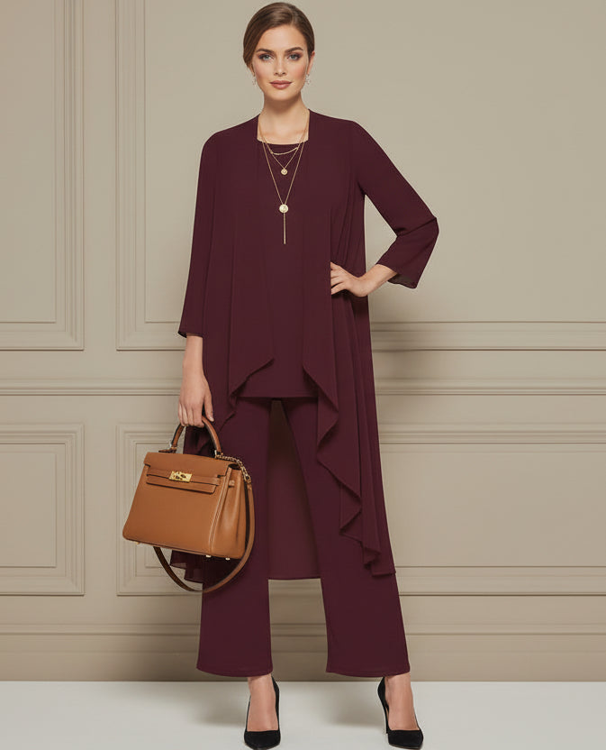 Conjunto 3 Piezas Cárdigan Camiseta y Pantalones Mujer | ELVY