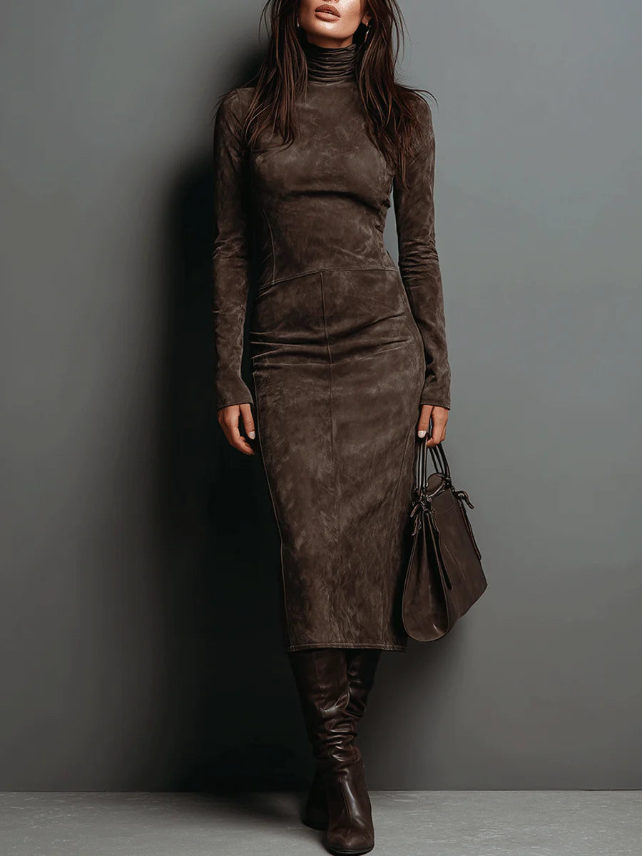 Vestido Largo Ante Elegante Mujer Otoño | Luna Cruz