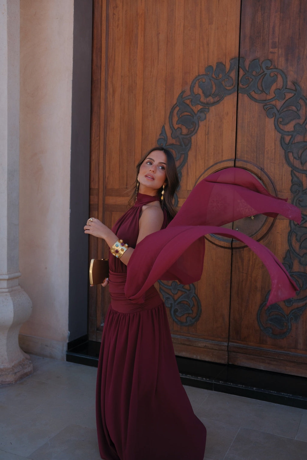 Vestido Largo Elegante Burdeos Mujer Ivitada de bodas | Paloma