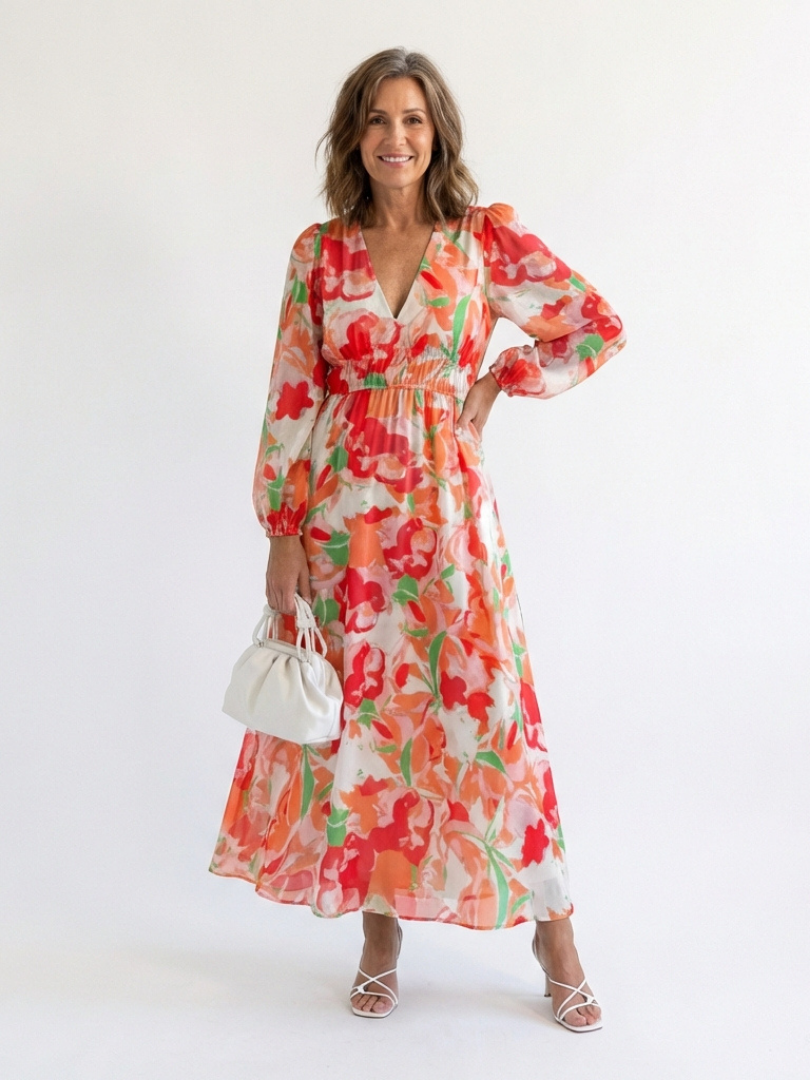 Vestido Largo Floral Manga Larga Mujer | Althea
