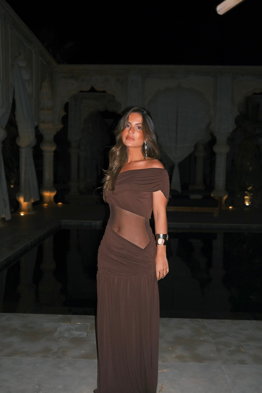 Vestido Largo Ajustado Marrón Mujer | Dune