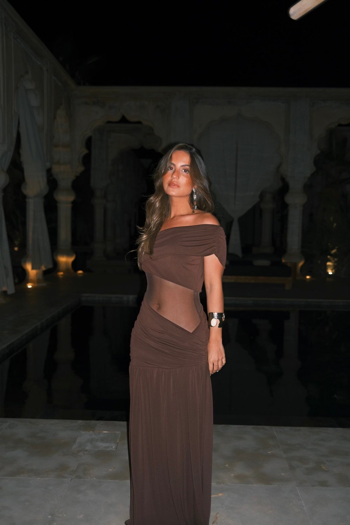Vestido Largo Ajustado Marrón Mujer | Dune