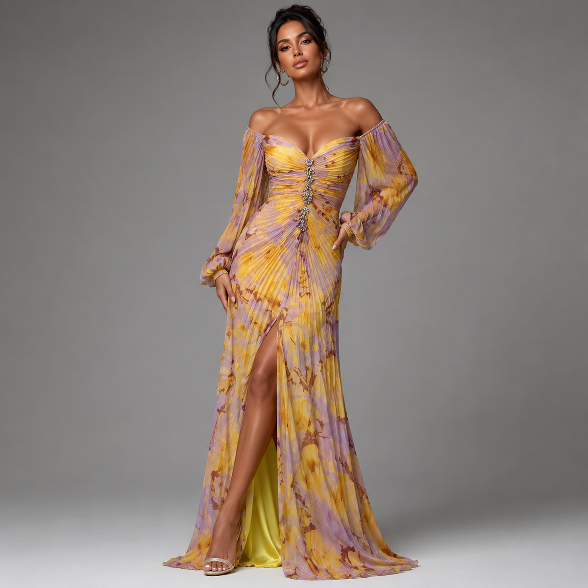 Vestido Floral con escote en V para mujer Eventos  | Ludovica