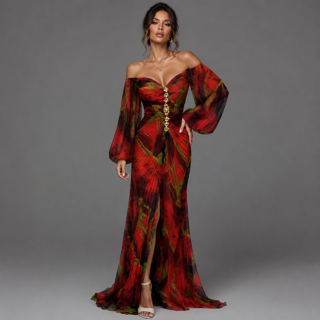 Vestido Floral con escote en V para mujer Eventos  | Ludovica