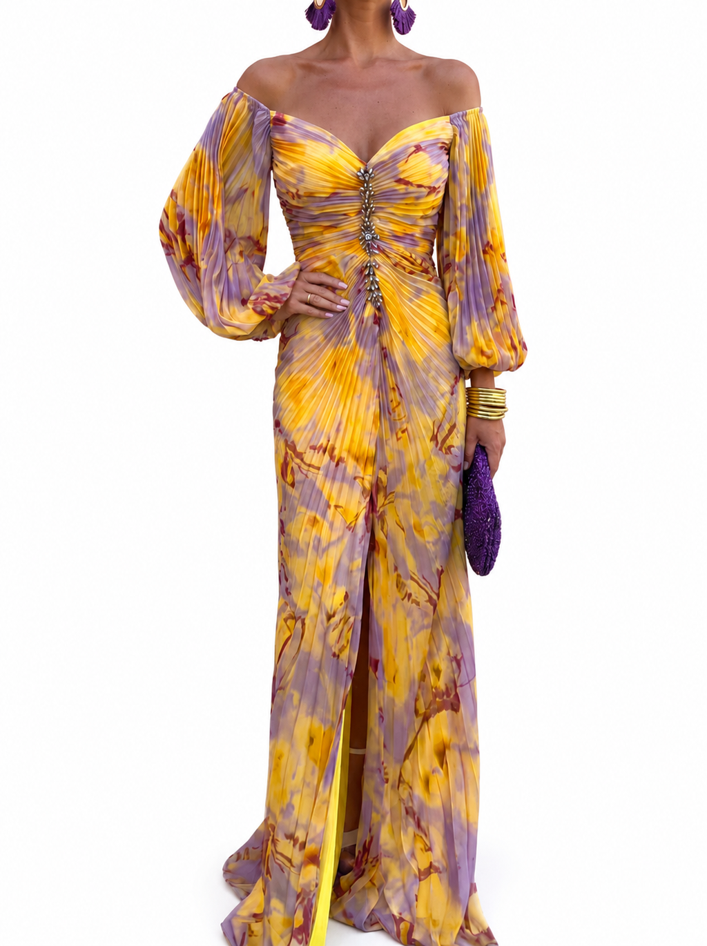 Vestido Floral con escote en V para mujer Eventos  | Ludovica