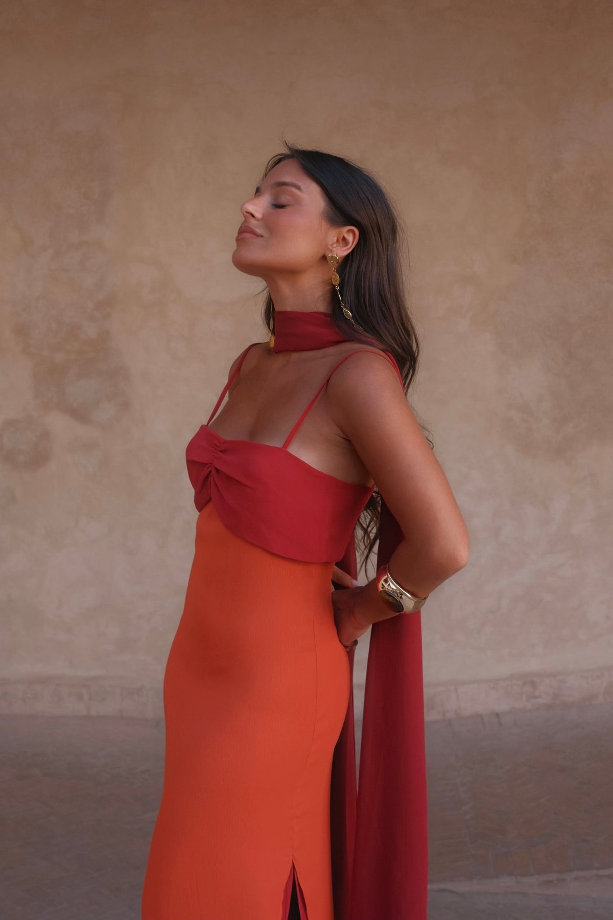 Robe Imprimée Orange et Rouge | Azahara