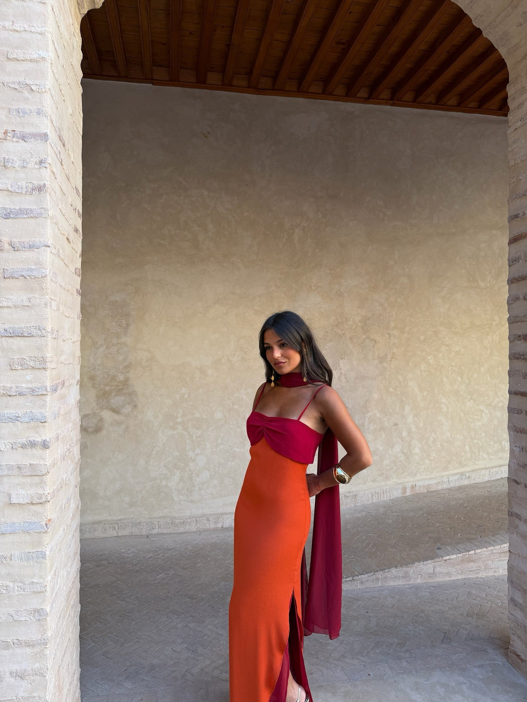 Robe Imprimée Orange et Rouge | Azahara