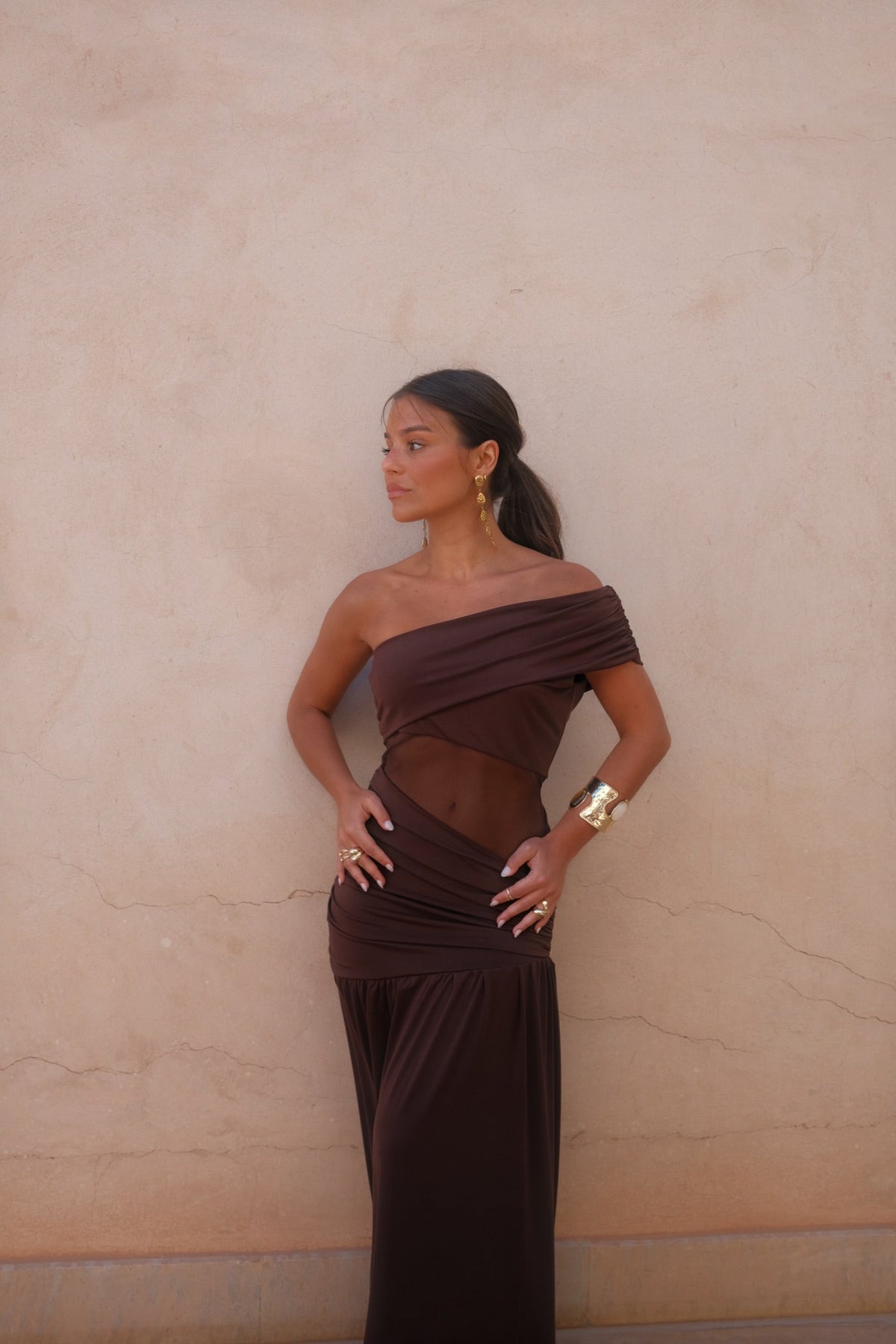 Vestido Largo Ajustado Marrón Mujer | Dune