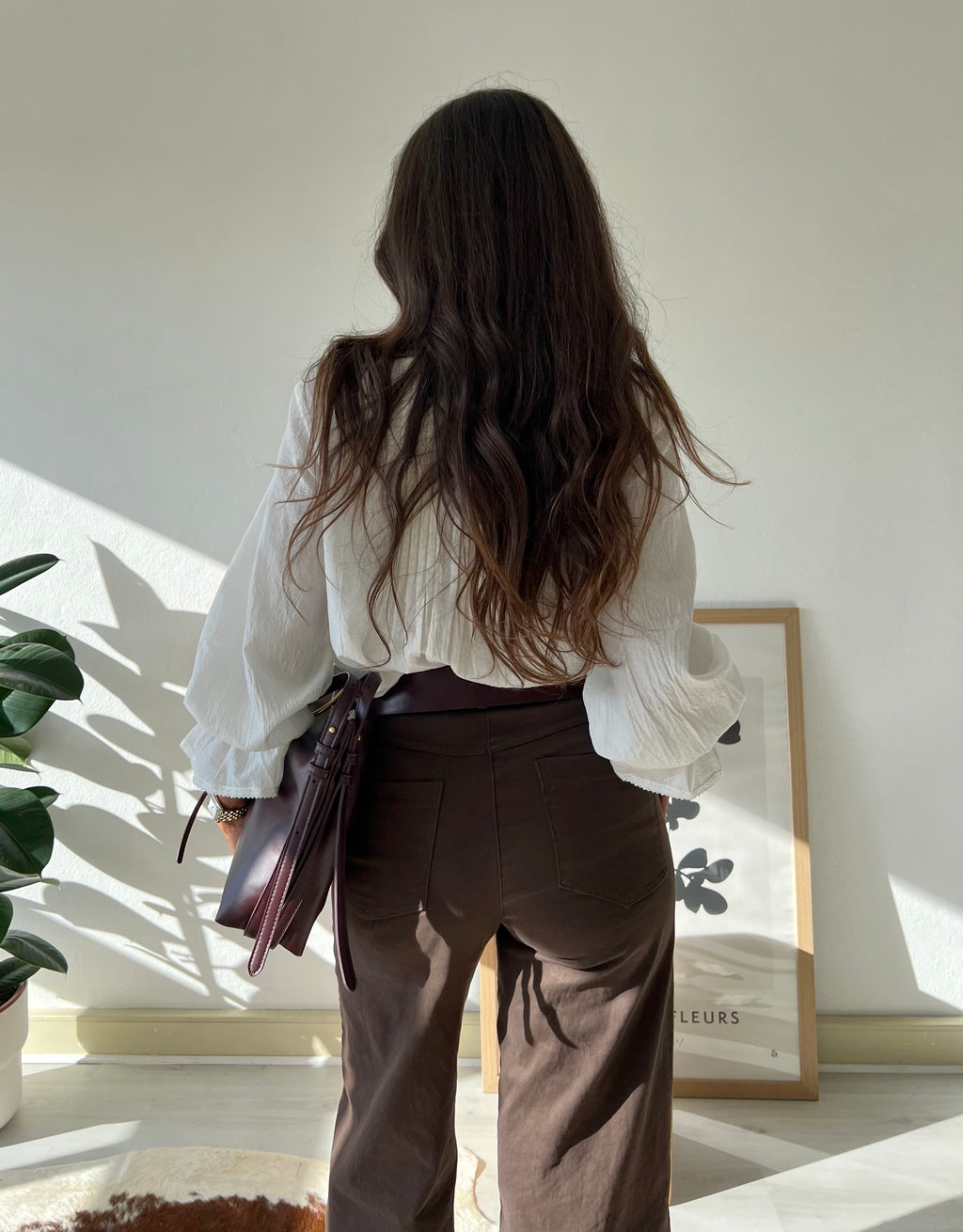 Pantalones Anchos con Tachuelas Marrón Mujer | Ana