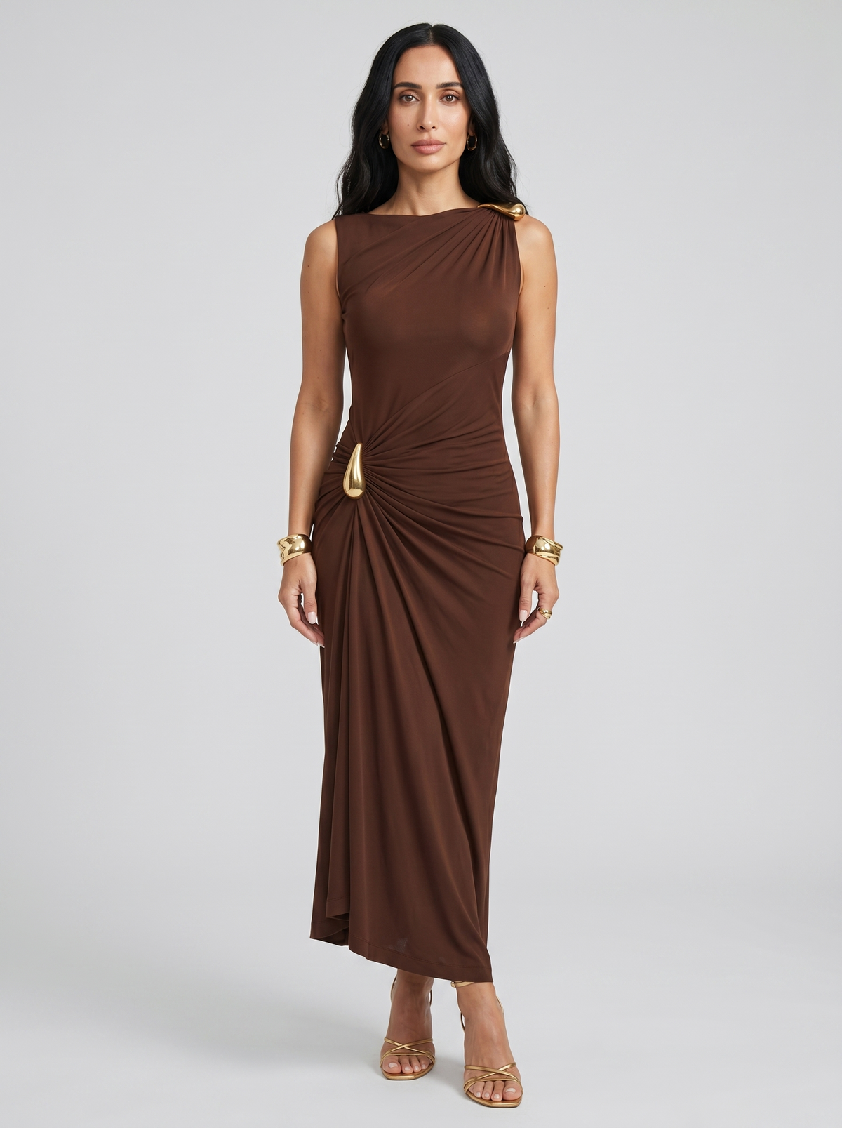 Vestido Elegante de Mujer Marrón y Negro | Cinthia