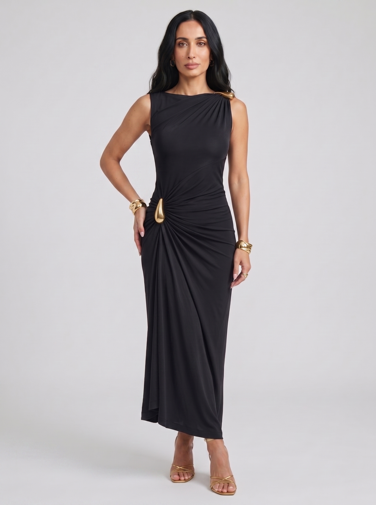 Robe de soirée élégante pour femme marron et noire | Cinthia