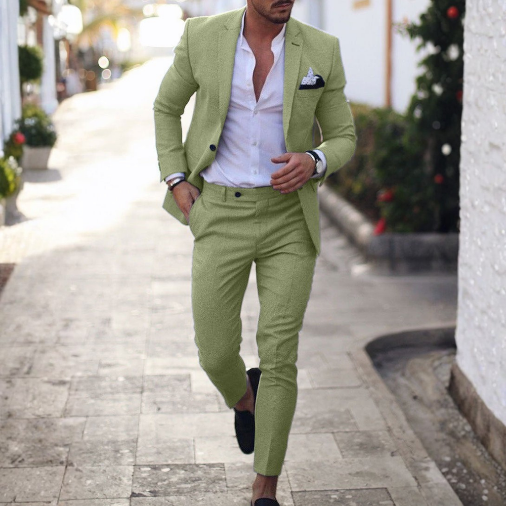 Traje de Lino de Dos Piezas Slim Fit Hombre Solapa Clásica Elegante | Adrian