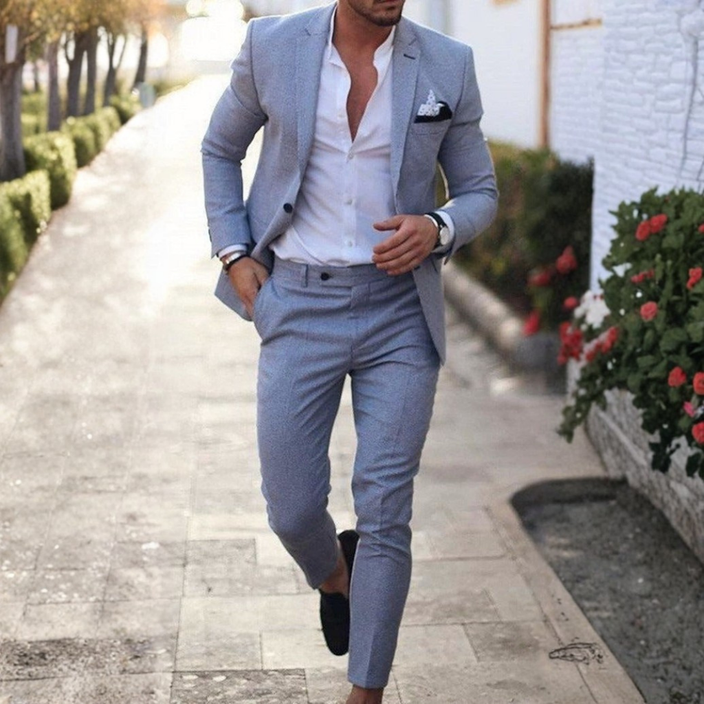 Traje de Lino de Dos Piezas Slim Fit Hombre Solapa Clásica Elegante | Adrian