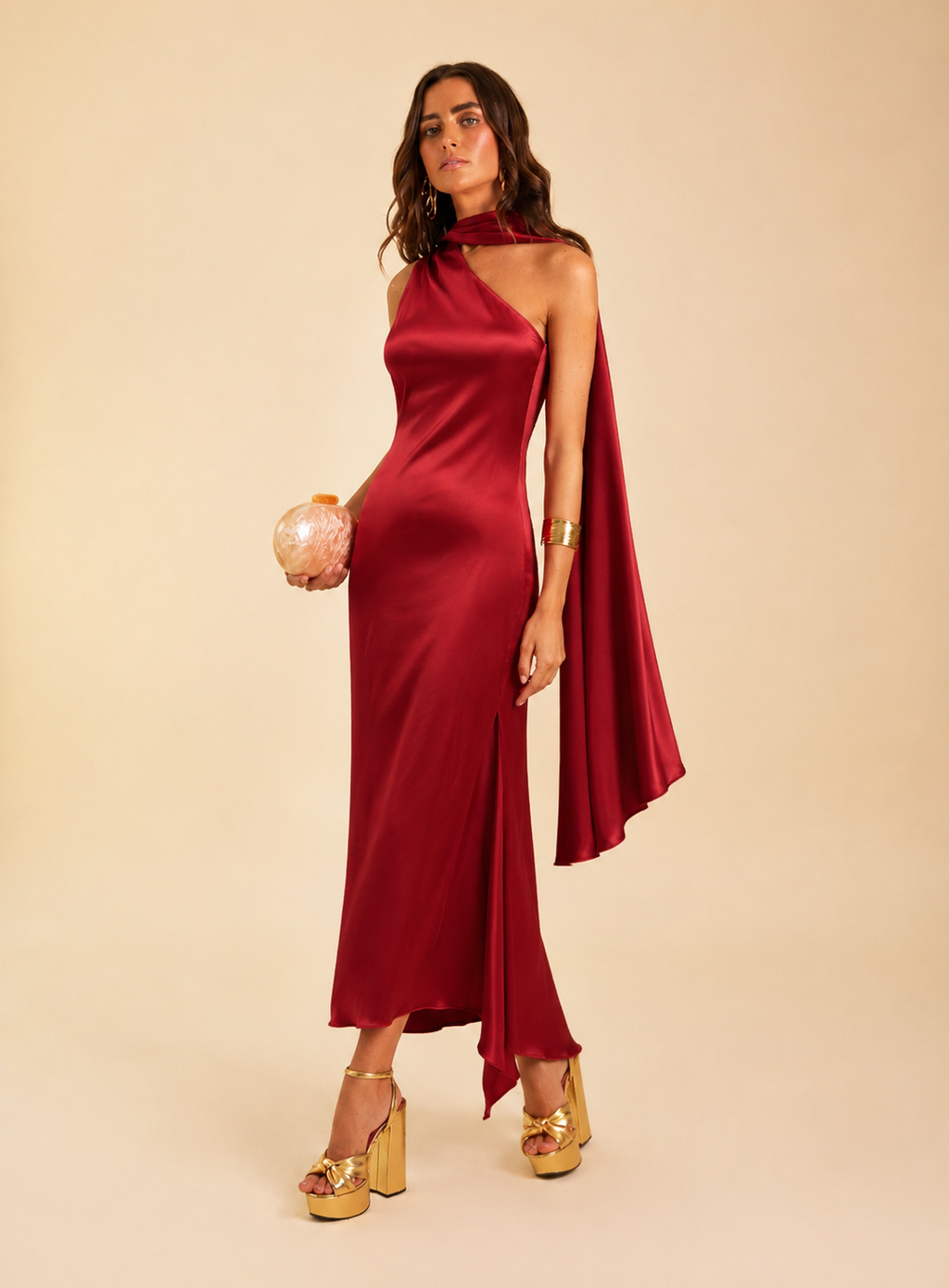 Vestido Midi Asimétrico Rojo para Mujer | Sara