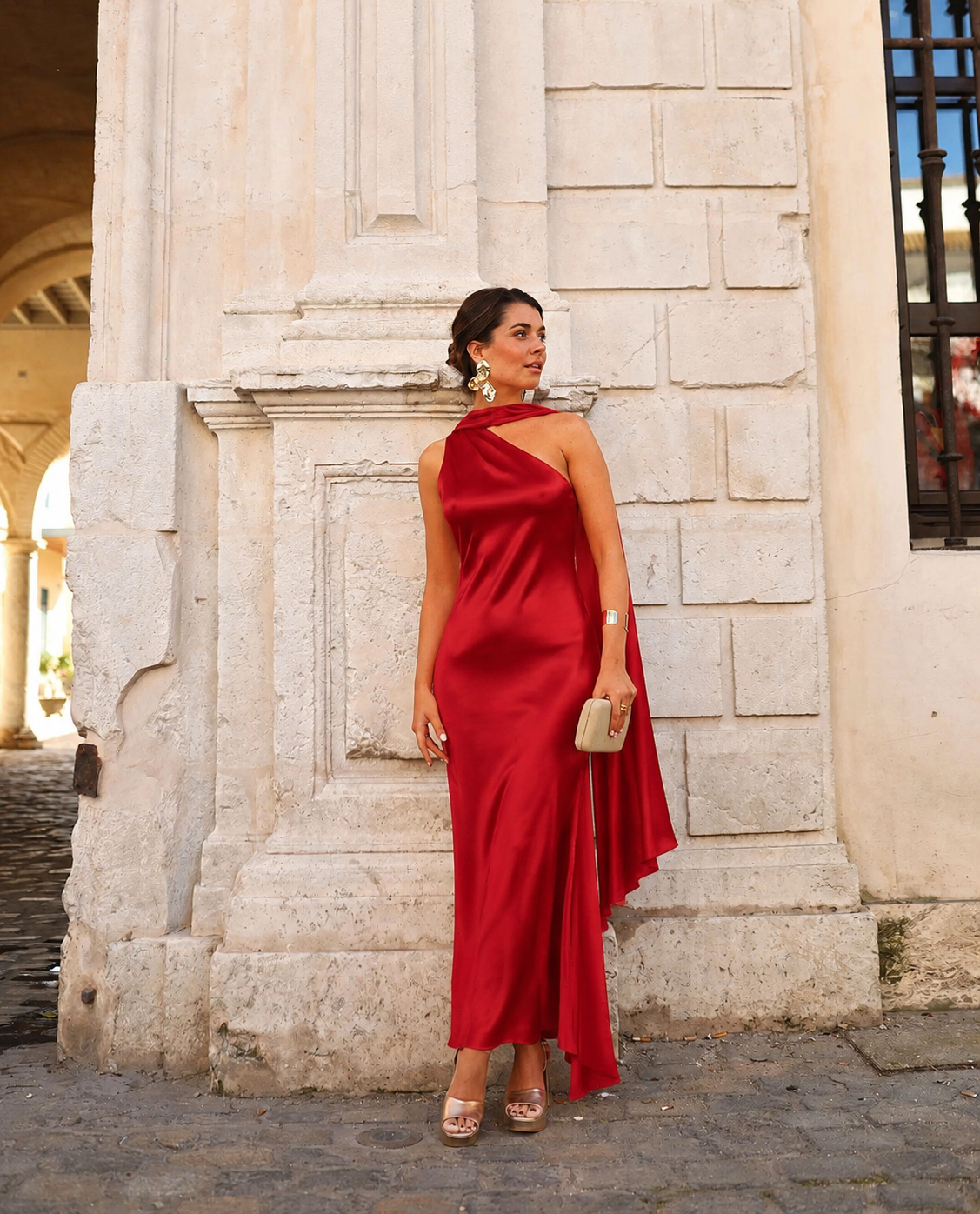 Vestido Midi Asimétrico Rojo para Mujer | Sara
