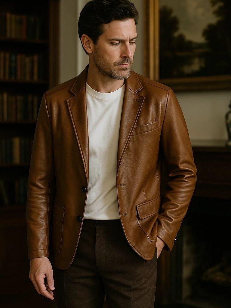 Chaqueta de Cuero Hombre Marrón Caramelo | Jonas™