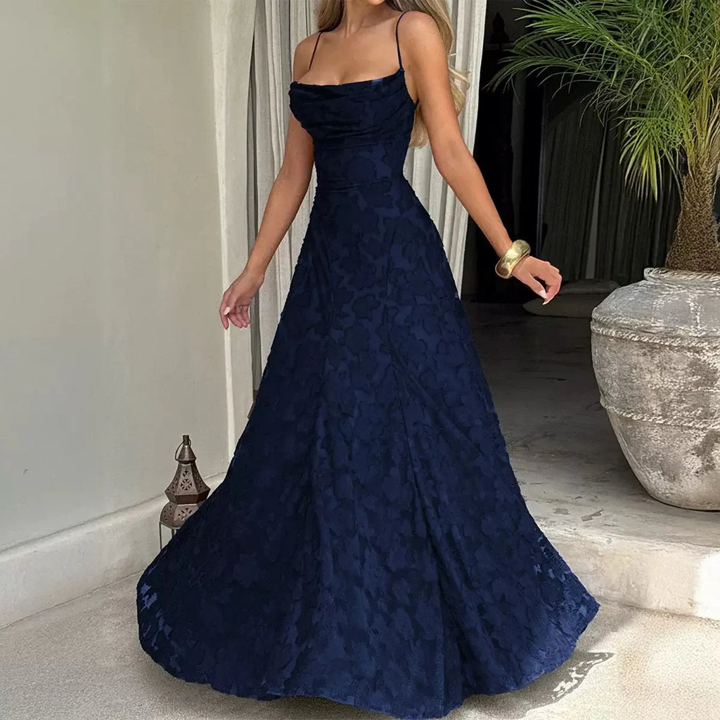vestido Elegante de noche floral de invitada de boda con tirantes finos y espalda de cordones | Maxi