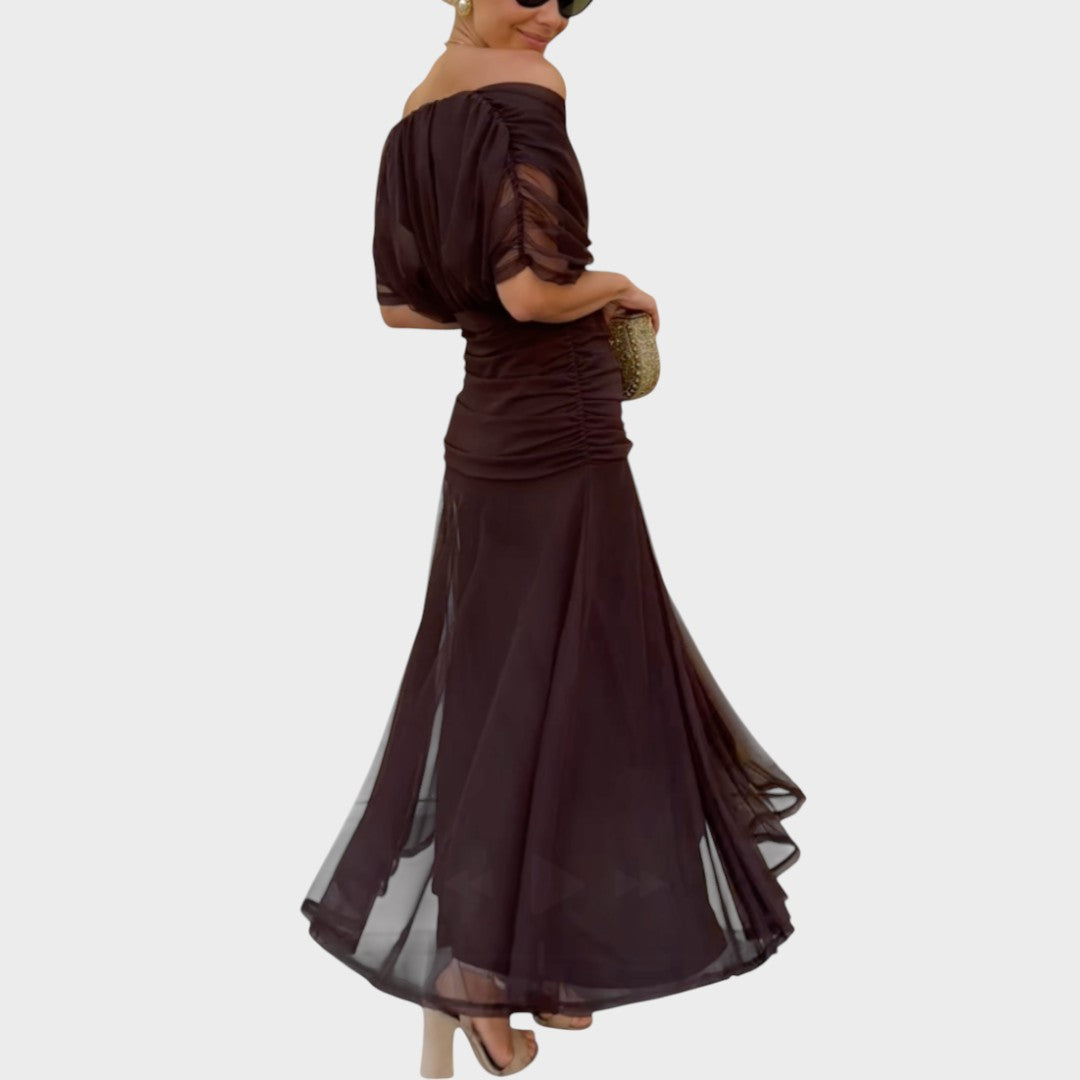 Vestido Midi de Mujer con Escote en V y Manga Larga
