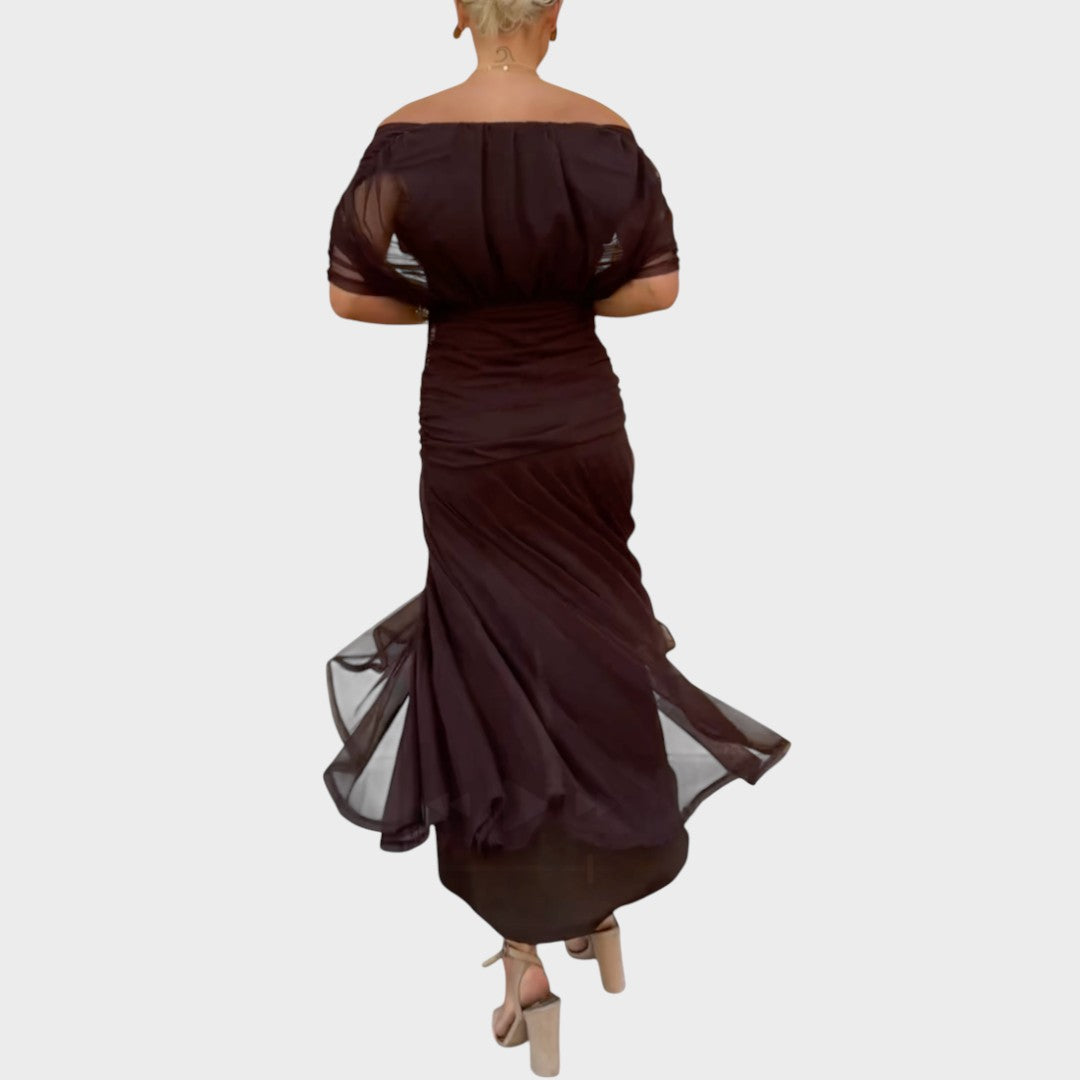 Vestido Midi de Mujer con Escote en V y Manga Larga