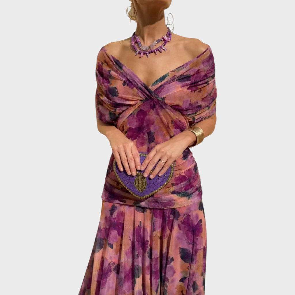 Vestido Midi de Mujer con Escote en V y Manga Larga