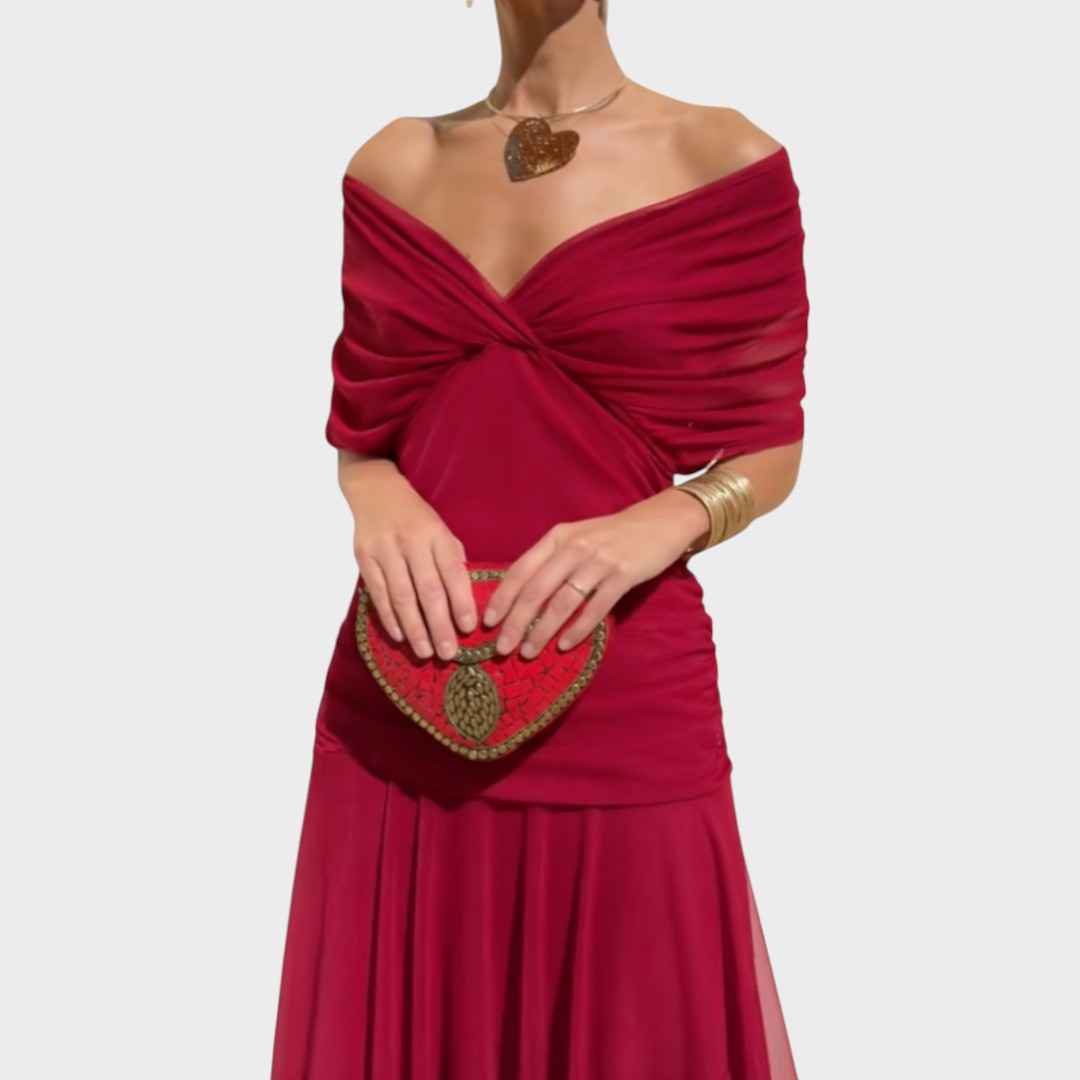 Robe midi femme avec décolleté en V et manches longues