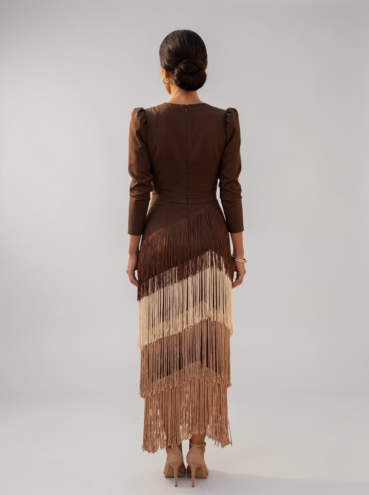 Vestido Largo Maxi con Flecos y Escote V Mujer | Odelina