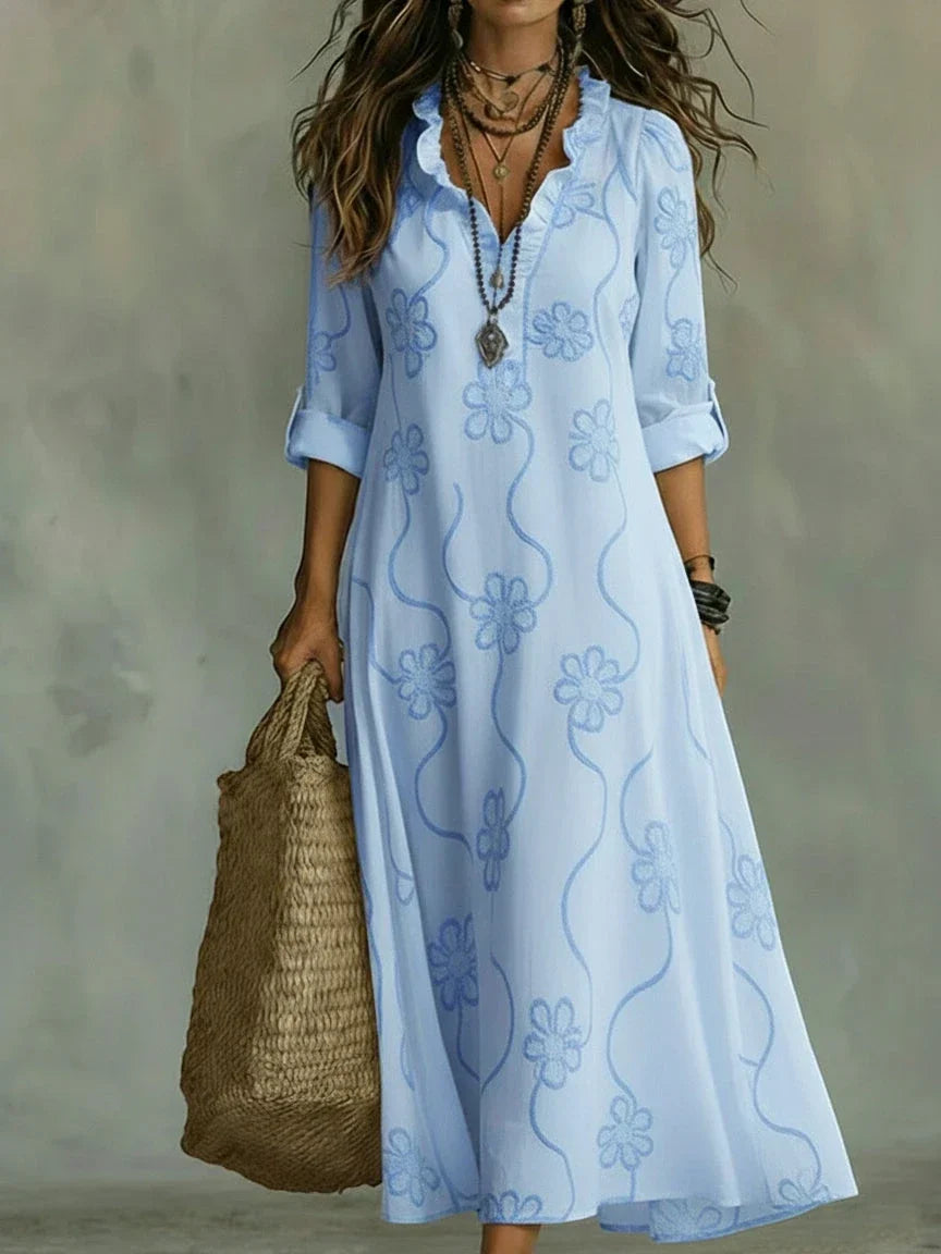 Robe d'été longue bohème à fleurs et volants | Mari