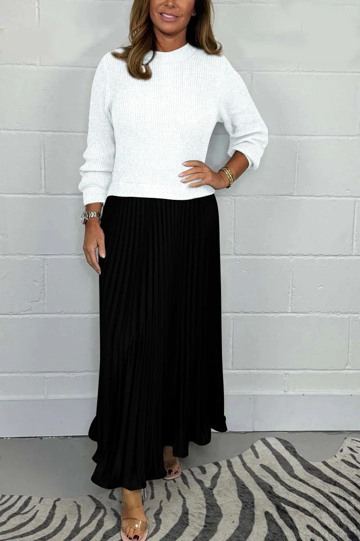 Robe longue avec jersey et jupe plissée | Clau