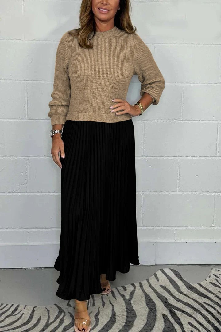 Robe longue avec jersey et jupe plissée | Clau