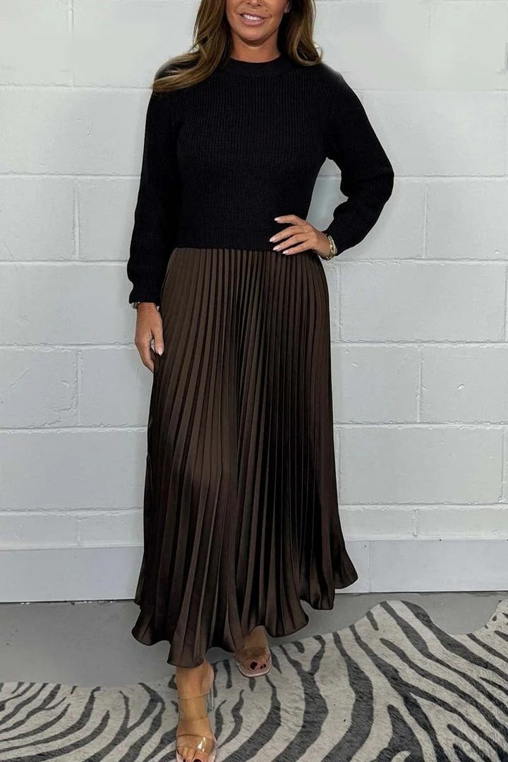 Robe longue avec jersey et jupe plissée | Clau