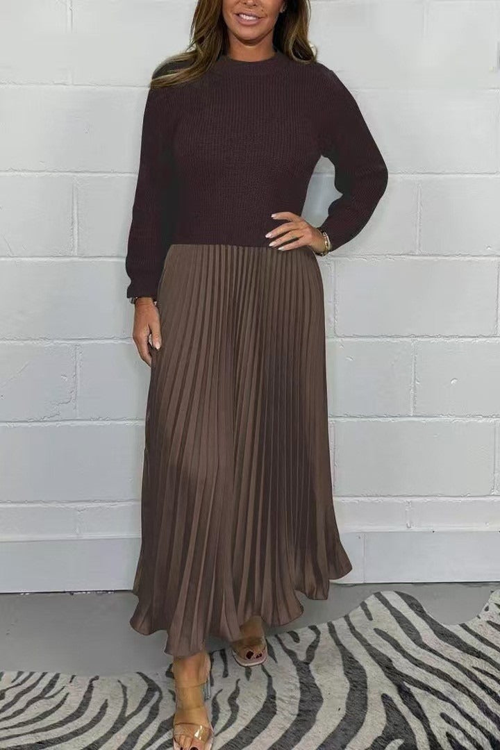 Robe longue avec jersey et jupe plissée | Clau