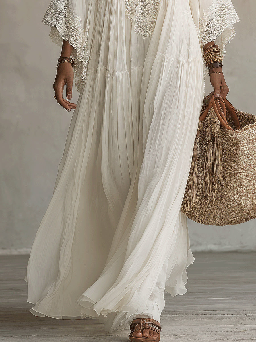 Vestido Ibicenco Largo Bohemio  Blanco para mujer | Brisas